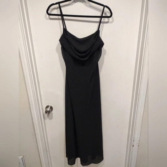 Karina Nites Black Sparkle Y2K Formal Black Maxi Dress Sz 10P-Fairy Whimsy Goth - Picture 1 of 9